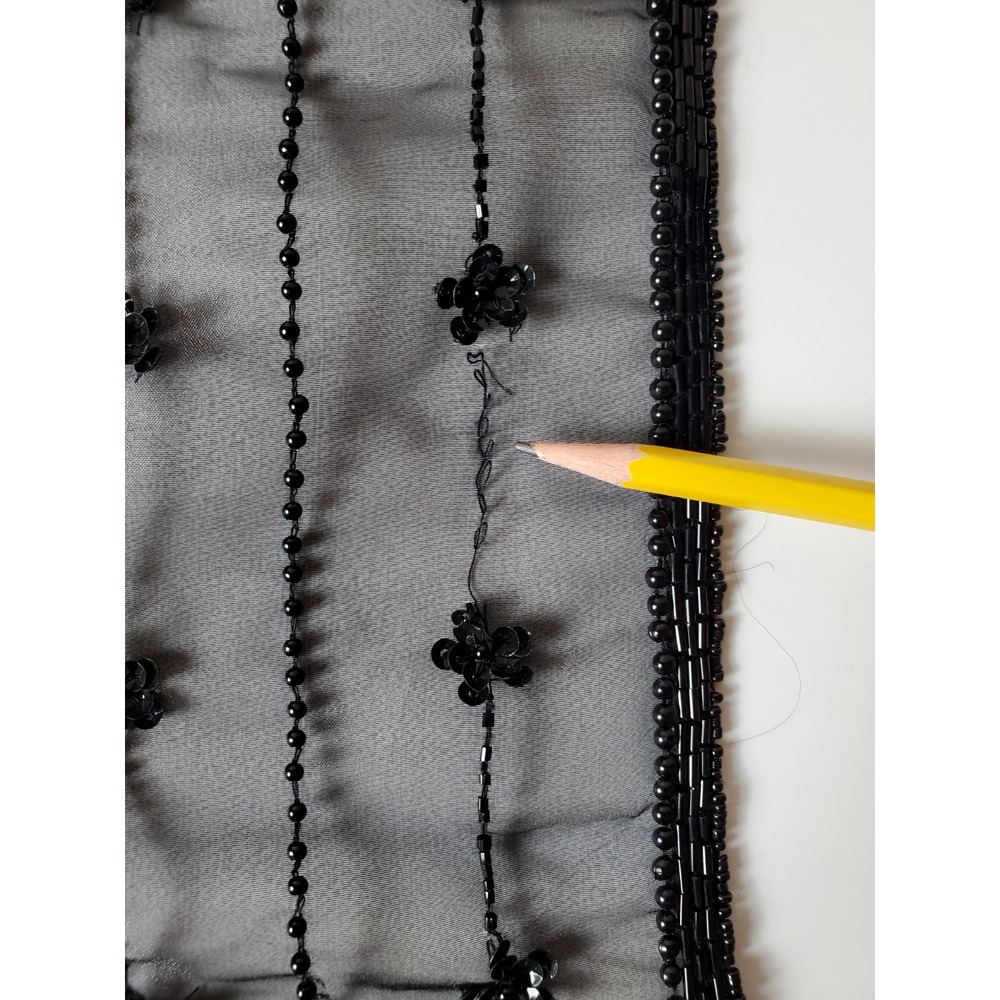 FLAWED Vintage Black Laurence Kazar Paris New York Sheer Beaded Jacket Small - Picture 9 of 12